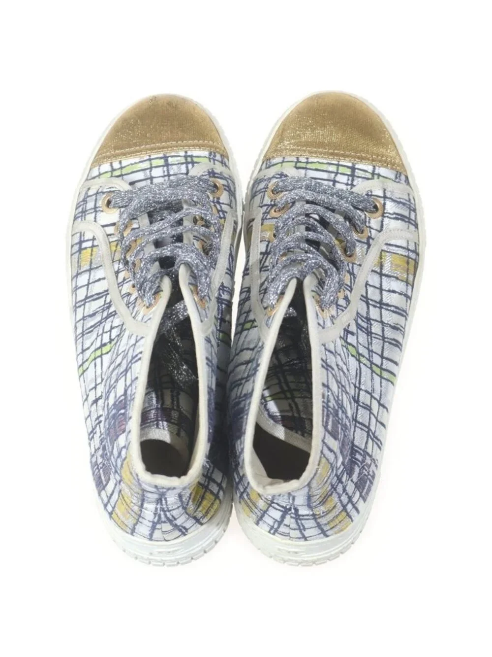 Chanel Tweed CC Logo High Cut Sneakers Silver